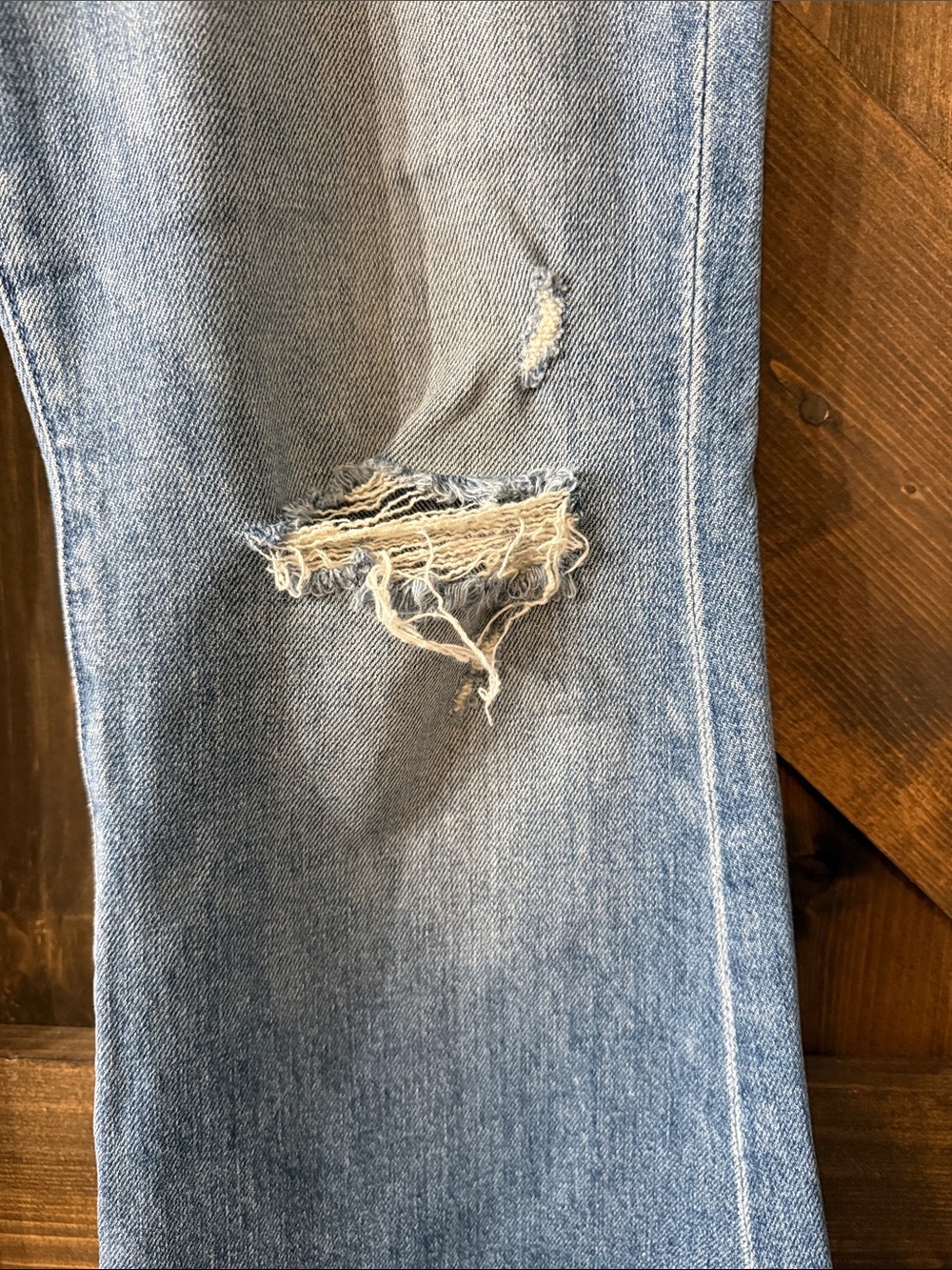 MOTHER Blue Distressed Flare Jeans - Picture 6 of 15